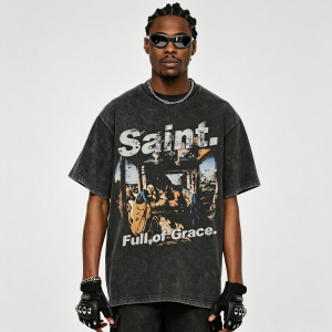 Vintage Distressed Washed "Saint. Full of Grace" Heavyweight Oversized T-Shirt