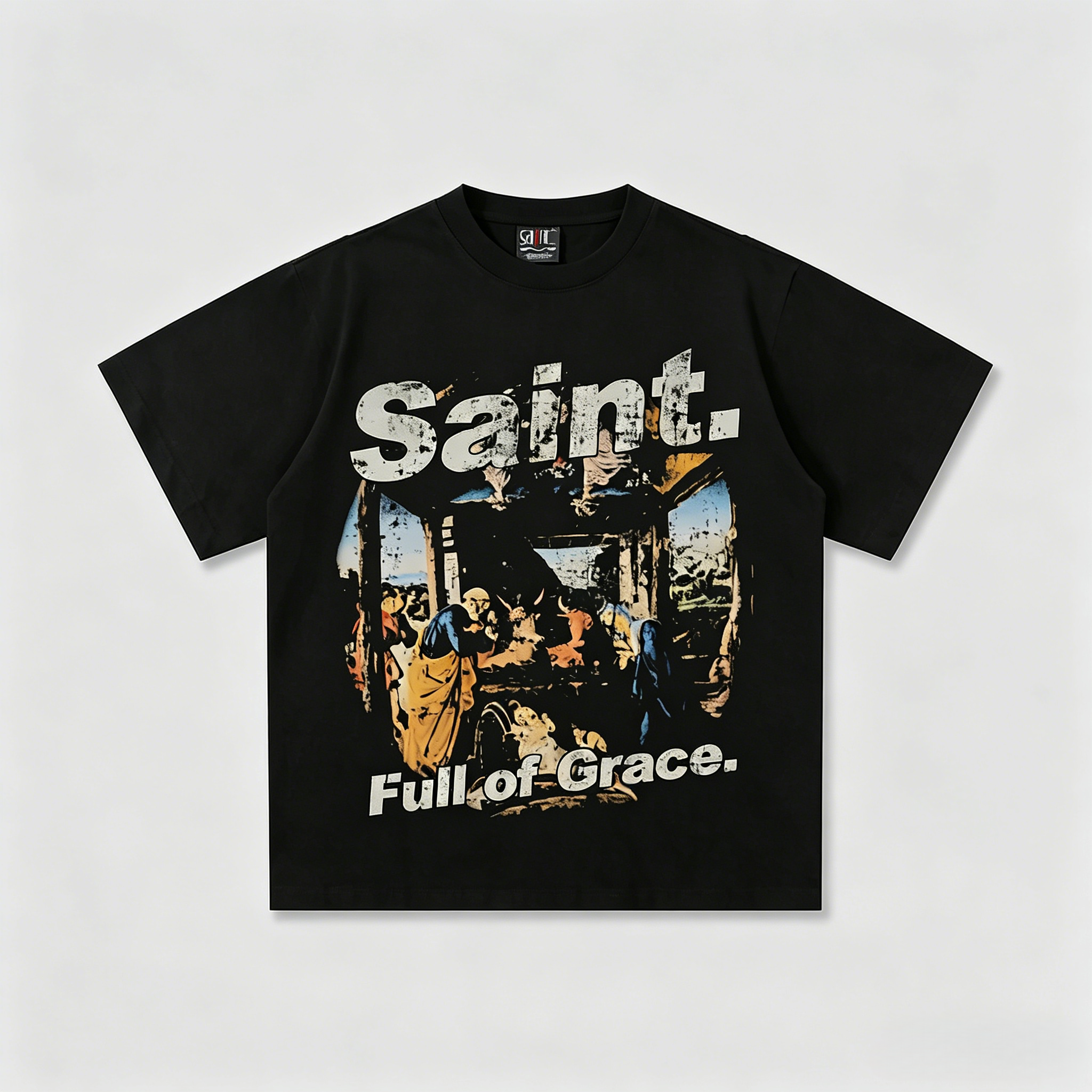 Vintage Distressed Washed "Saint. Full of Grace" Heavyweight Oversized T-Shirt - Image 4