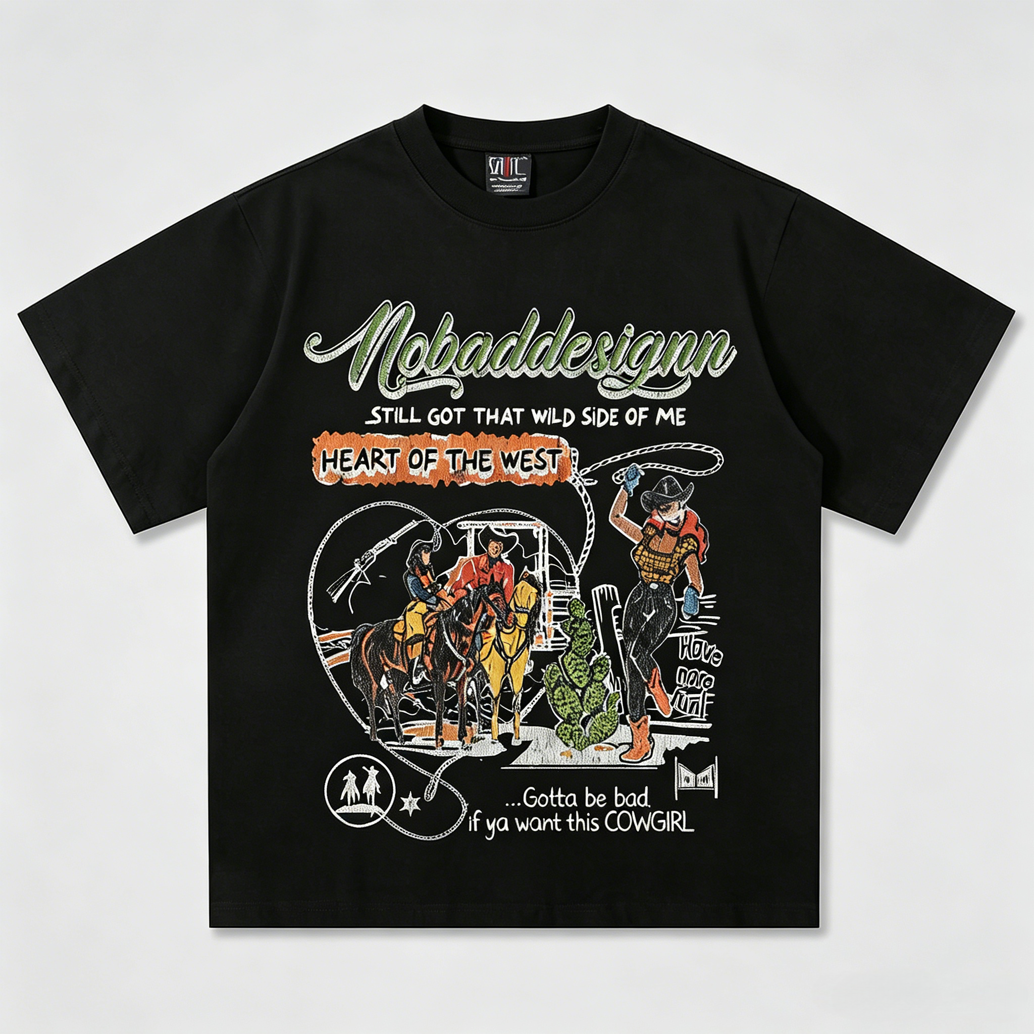 Retro "Heart of the West" Cowboy Oversized Streetwear Graphic Tee - Image 2