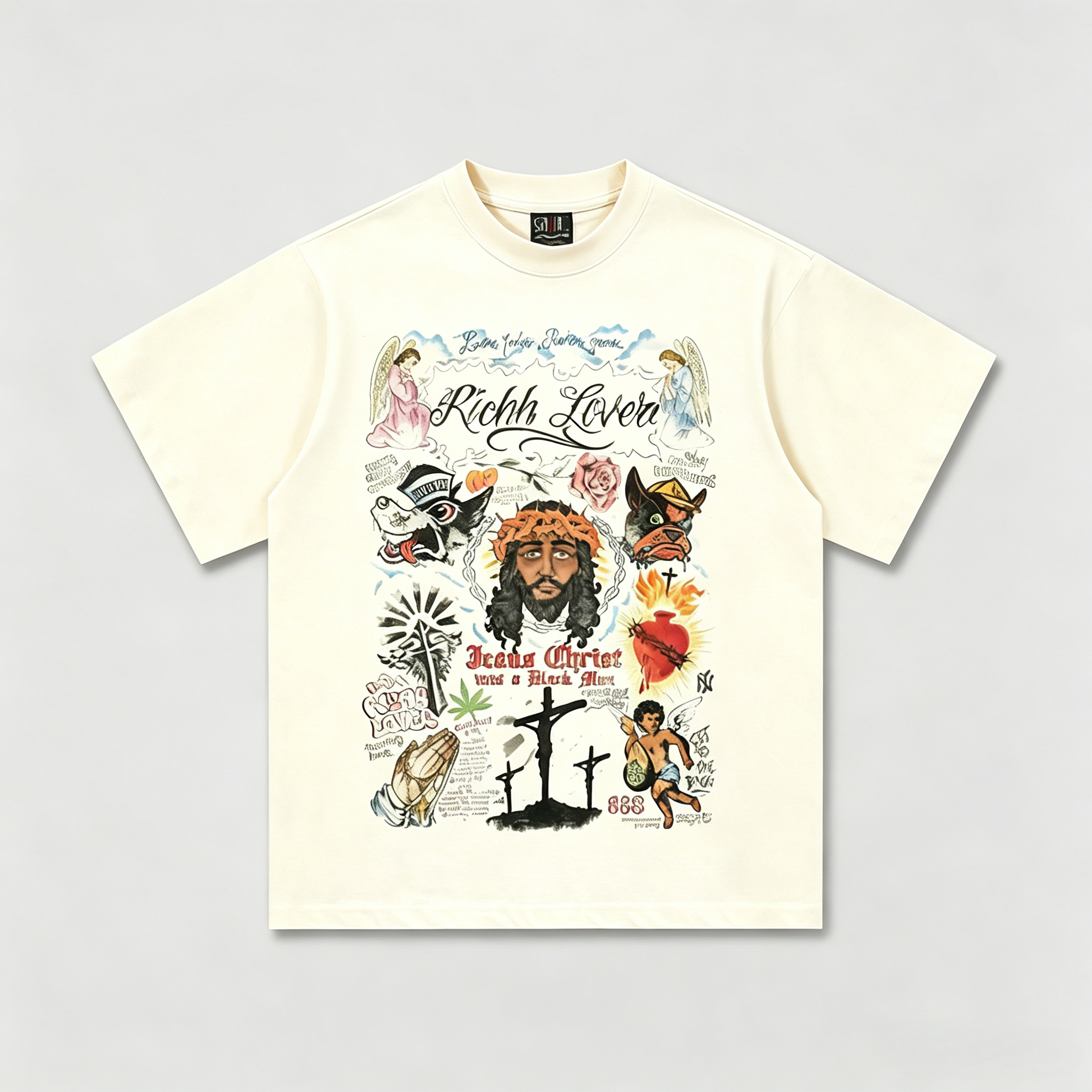 Jesus Christ Religious Tattoo Graffiti Oversized Streetwear Graphic Tee - Image 5