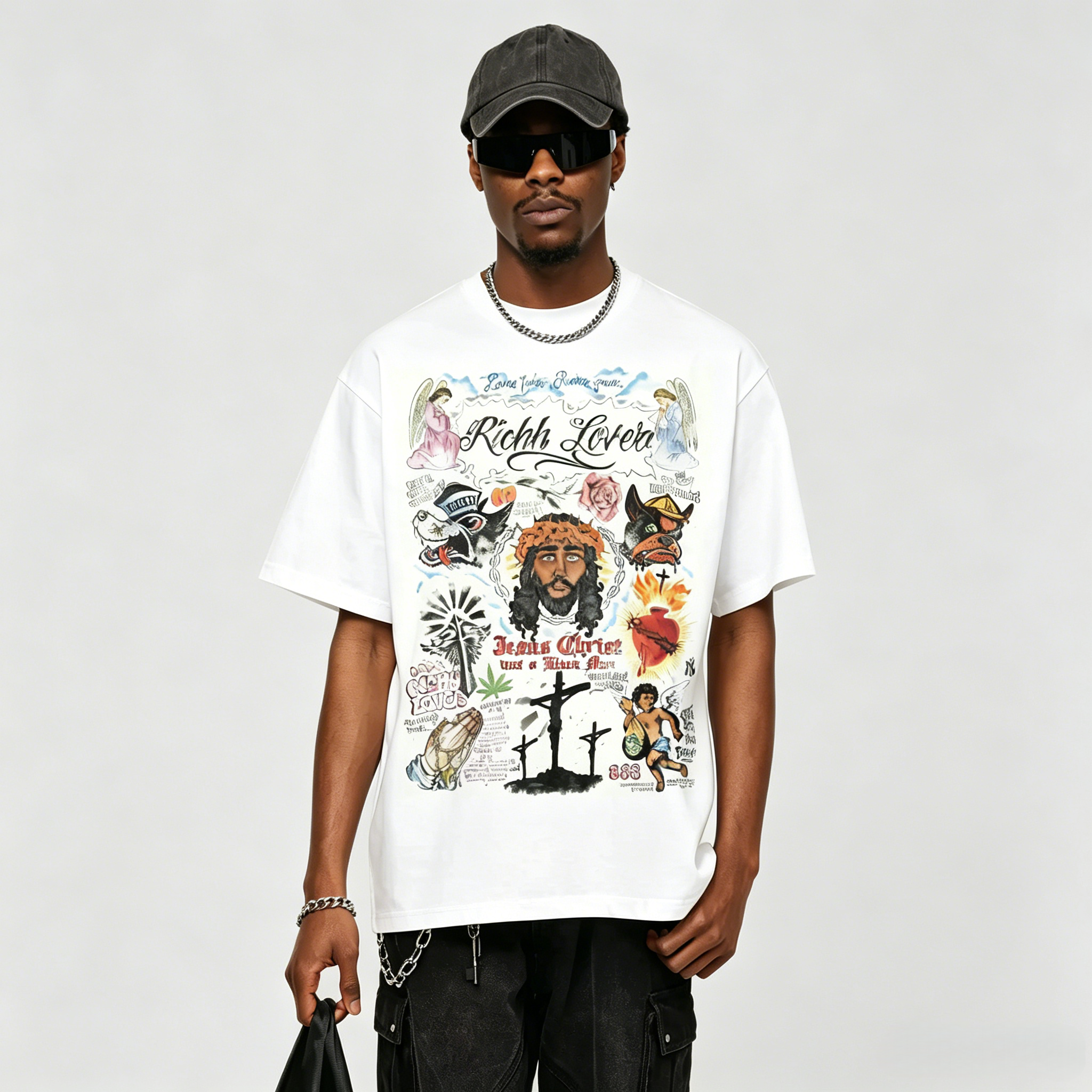Jesus Christ Religious Tattoo Graffiti Oversized Streetwear Graphic Tee - Image 2