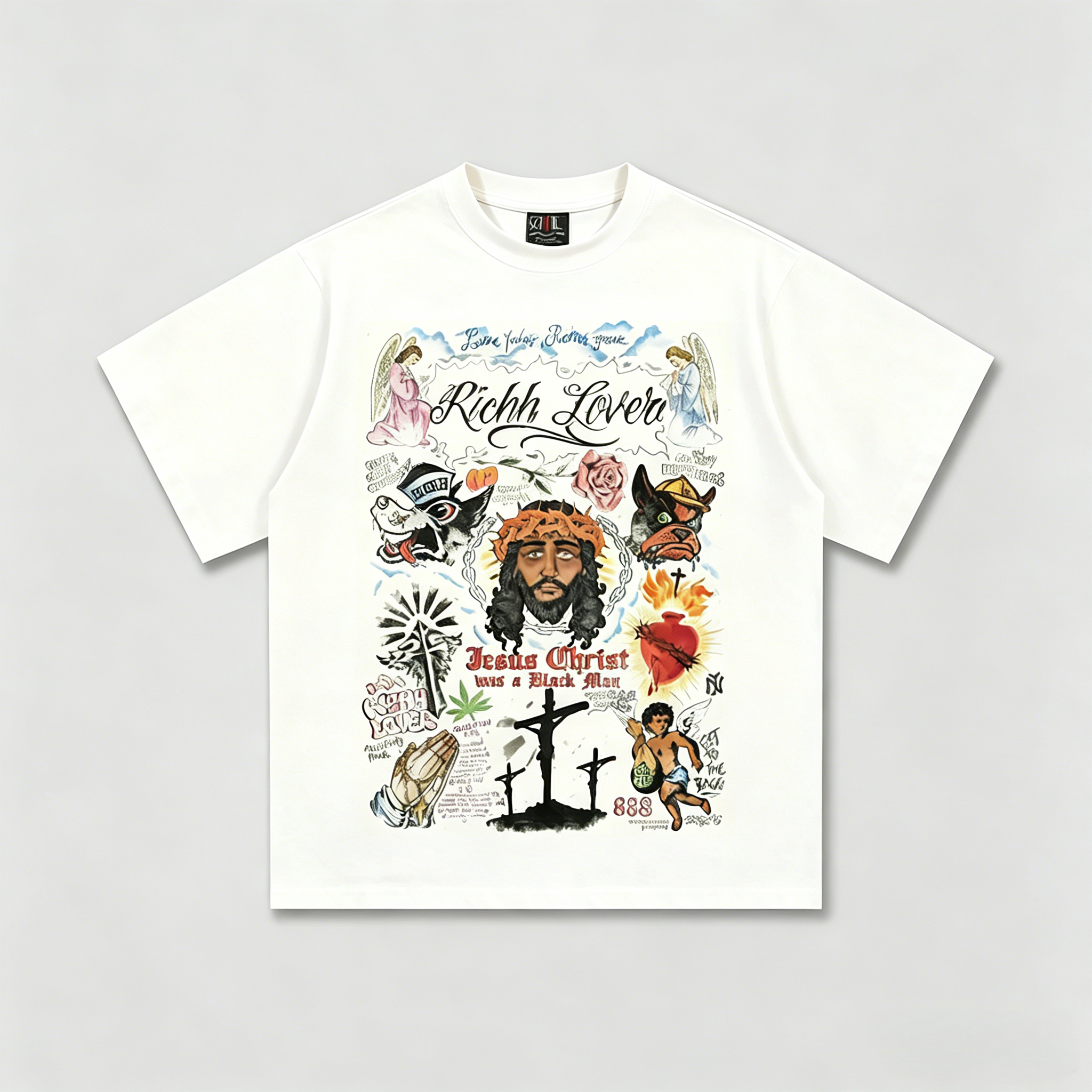 Jesus Christ Religious Tattoo Graffiti Oversized Streetwear Graphic Tee - Image 4