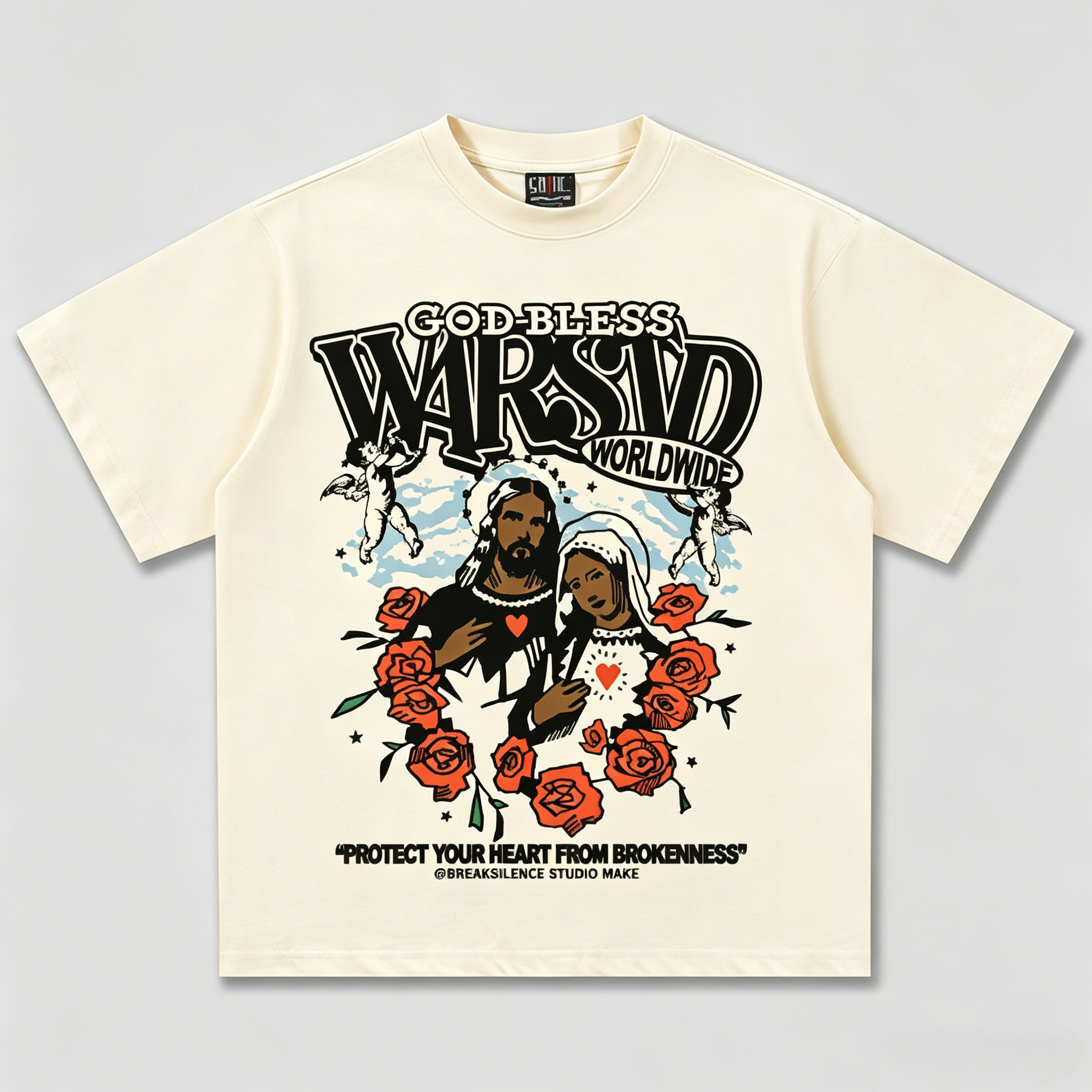 God Bless Vintage Religious Rose Print Oversized Streetwear T-Shirt - Image 4