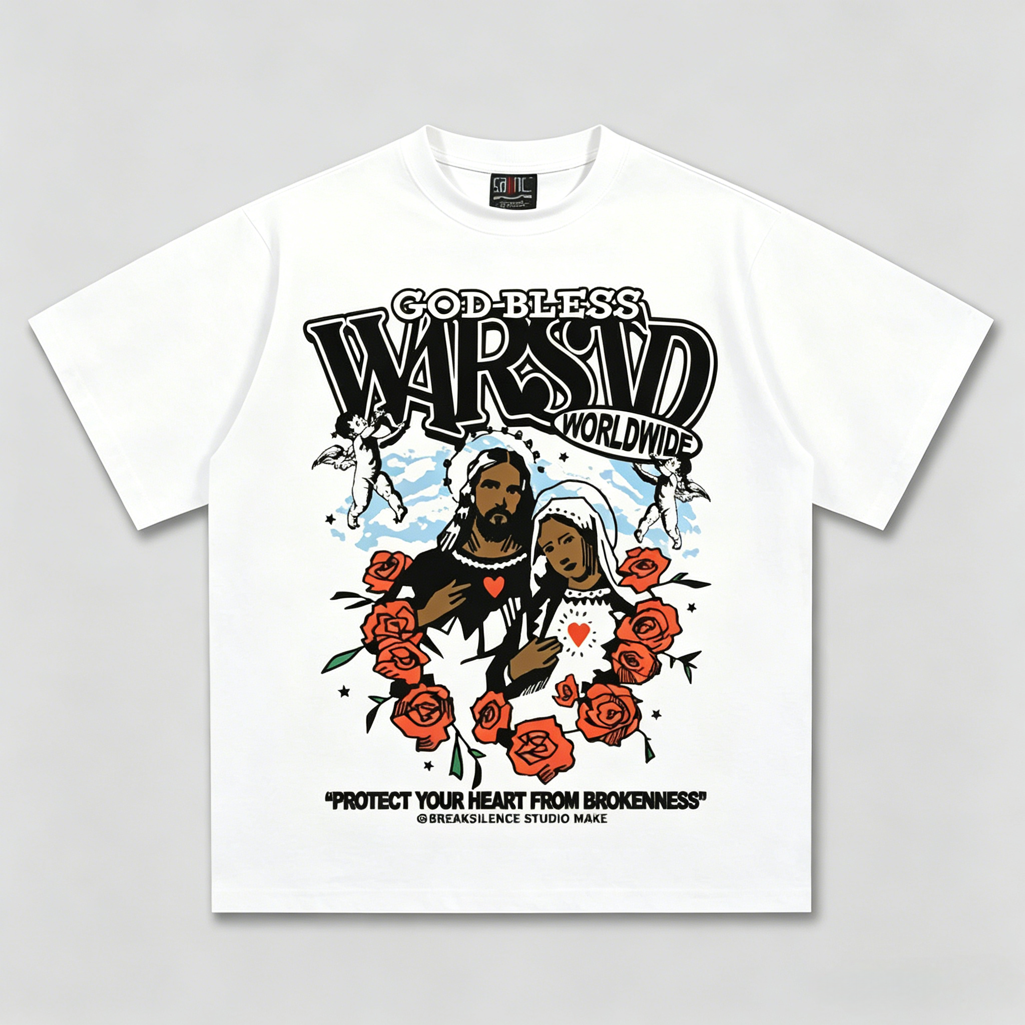 God Bless Vintage Religious Rose Print Oversized Streetwear T-Shirt - Image 5