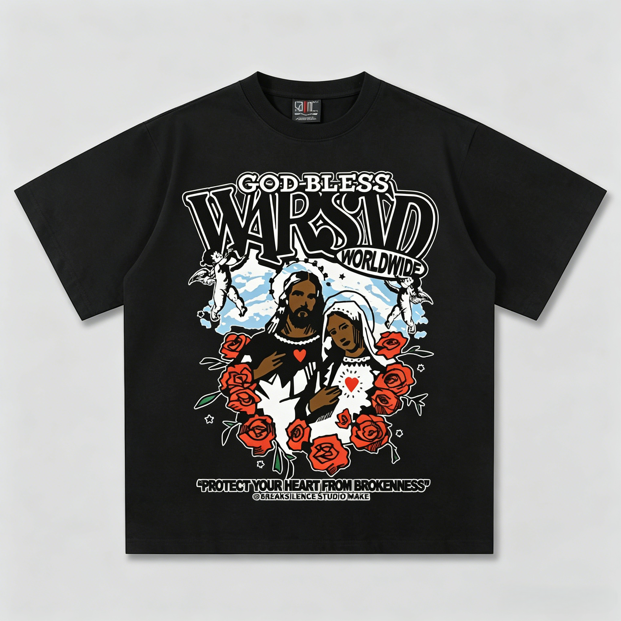 God Bless Vintage Religious Rose Print Oversized Streetwear T-Shirt - Image 3
